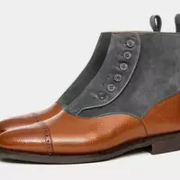 New Men Button Boot Brown Gray Cap Toe Style Handmade - Thumbnail 4