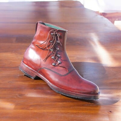 Handmade men's burgundy leather boot ,lace up ankle high boot - Thumbnail 2