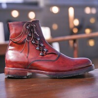 Handmade Men's Burgundy Leather Boot ,Lace Up Ankle High Boot - Thumbnail 1