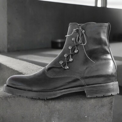 Handmade Men's Black Leather Boot ,Lace Up Ankle High Boot