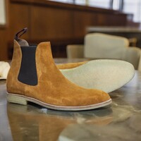 Handmade Men's Mustard Suede Boot ,Ankle High Chelsea Boot - Thumbnail 1