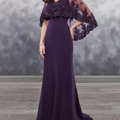 Dark purple mother of the bride/ groom dresses chiffon with bolero sheer with appliques mother's dress 