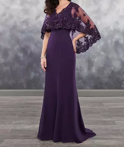 Dark Purple Mother of the Bride/ Groom Dresses Chiffon with Bolero Sheer with Appliques Mother's Dress 