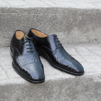 Crafted Leather Black Ostrich Leather Oxford Lace up Dress Shoes - Thumbnail 1