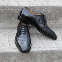 Crafted Leather Black Ostrich Leather Oxford Lace up Dress Shoes - Thumbnail 2