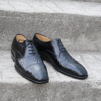 Crafted Leather Black Ostrich Leather Oxford Lace up Dress Shoes - Thumbnail 4