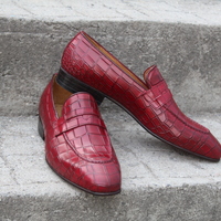 Crafted Leather Classic Burgundy Crocodile/Alligator Moccasin Loafers Dress Shoes - Thumbnail 1