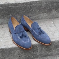 Crafted Leather Blue Suede Leather Tassel Loafers Dress Shoes For Men  - Thumbnail 1
