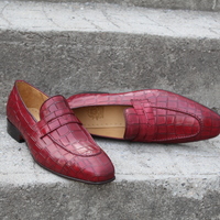 Crafted Leather Classic Burgundy Crocodile/Alligator Moccasin Loafers Dress Shoes - Thumbnail 2