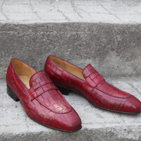 Crafted Leather Classic Burgundy Crocodile/Alligator Moccasin Loafers Dress Shoes - Thumbnail 3