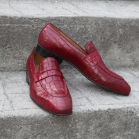 Crafted Leather Classic Burgundy Crocodile/Alligator Moccasin Loafers Dress Shoes - Thumbnail 5