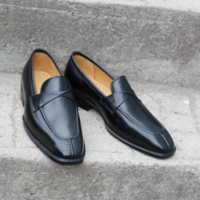 Crafted Leather Classic Black Calf Leather Moccasin Loafers Dress Shoes - Thumbnail 2