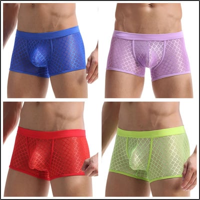 Wholesale Mens Sexy Underwear Lingerie Mesh Gauze Low-rise Translucent Boxer Briefs MJ1801