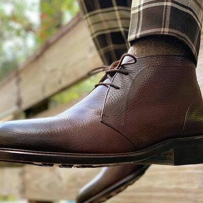 New handmade cowhide leather brown chukka boots