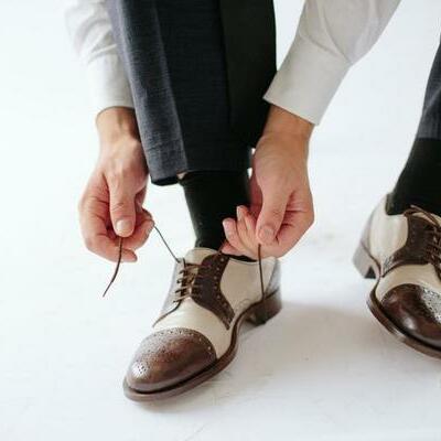 Brown and white derby men shoes with cap toe, custom leather shoes, handmade bro