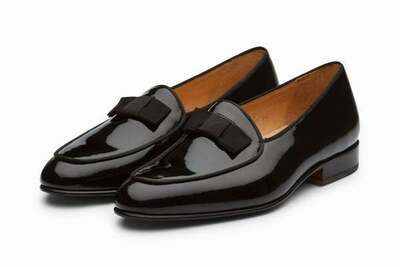 New Handmade Men's Bespoke Black Patent Loafers Shoes