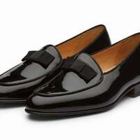 New Handmade Men's Bespoke Black Patent Loafers Shoes - Thumbnail 1