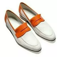 New Handmade Men Two Tone Party Shoes Men White And Tan Leather Shoes Moccasins - Thumbnail 4