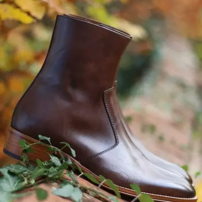 New handmade pure leather zipper ankle boots for men's