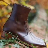 New Handmade Pure Leather Zipper Ankle Boots For Men's - Thumbnail 4