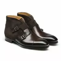 Handmade Men Brown Suede Leather Chukka Boots, Men Double Monk Strap Dress Boots - Thumbnail 1