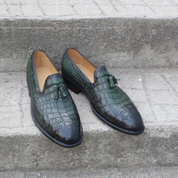 Crafted Leather Classic Men Green Crocodile/Alligator Tassel Loafers Dress Shoes - Thumbnail 4