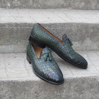 Crafted Leather Classic Men Green Crocodile/Alligator Tassel Loafers Dress Shoes - Thumbnail 5
