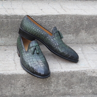 Crafted Leather Classic Men Green Crocodile/Alligator Tassel Loafers Dress Shoes - Thumbnail 6