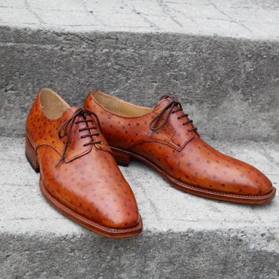 Crafted leather classic brown ostrich leather dress shoes - Thumbnail 5