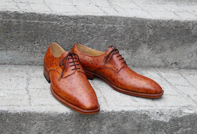 Crafted Leather Classic Brown Ostrich Leather Dress Shoes