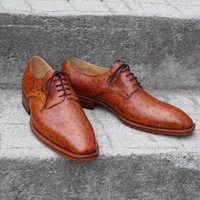 Crafted Leather Classic Brown Ostrich Leather Dress Shoes - Thumbnail 2