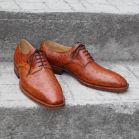 Crafted Leather Classic Brown Ostrich Leather Dress Shoes - Thumbnail 3
