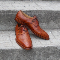 Crafted Leather Classic Brown Ostrich Leather Dress Shoes - Thumbnail 4