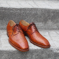Crafted Leather Classic Brown Ostrich Leather Dress Shoes - Thumbnail 5