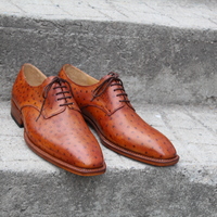 Crafted Leather Classic Brown Ostrich Leather Dress Shoes - Thumbnail 6