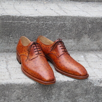 Crafted Leather Classic Brown Ostrich Leather Dress Shoes - Thumbnail 7