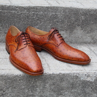Crafted Leather Classic Brown Ostrich Leather Dress Shoes - Thumbnail 8