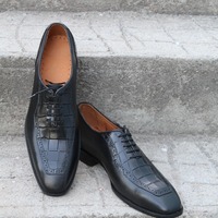 Crafted Leather Classic Black Calf and Black Crocodile/Alligator Oxford Lace up Dress Shoes - Thumbnail 3