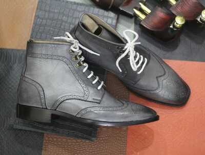 Gray Dress Boots for Men's Gray Handmade Leather Ankle Boots