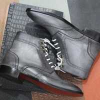 Gray Dress Boots for Men's Gray Handmade Leather Ankle Boots - Thumbnail 1