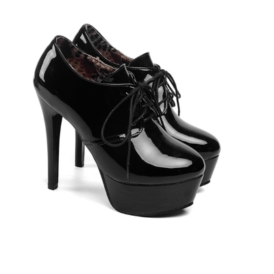 Women's pure color high heel thin heel shoelace ankle boots zc-0001 - Thumbnail 4