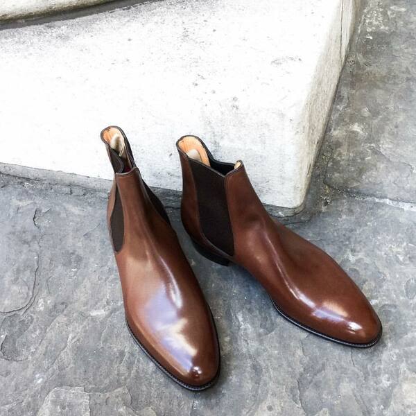 Handmade Brown Calf Leather Classic Chelsea Dress Boot For Men 