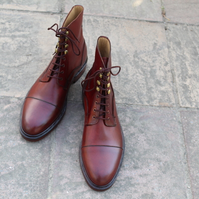 Crafted leather bespoke dress shoes classic burgundy leather ankle high boot - Thumbnail 4