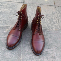 Crafted Leather Bespoke Dress Shoes Classic Burgundy Leather Ankle High Boot - Thumbnail 4