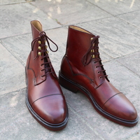 Crafted Leather Bespoke Dress Shoes Classic Burgundy Leather Ankle High Boot - Thumbnail 1