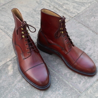Crafted Leather Bespoke Dress Shoes Classic Burgundy Leather Ankle High Boot - Thumbnail 2