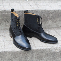 Crafted Leather Bespoke Dress Shoes Black Calf and Black Suede Ankle High Lace up Boot - Thumbnail 2