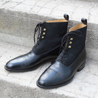 Crafted Leather Bespoke Dress Shoes Black Calf and Black Suede Ankle High Lace up Boot - Thumbnail 4
