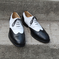 Crafted Leather Custom Made Wingtip Oxford Dress Shoes in Black White Leather - Thumbnail 2