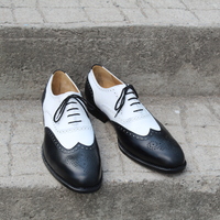 Crafted Leather Custom Made Wingtip Oxford Dress Shoes in Black White Leather - Thumbnail 5
